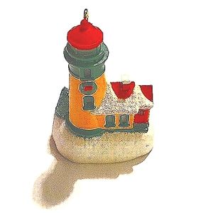 Hallmark Keepsake 2017 LI'L Lighthouse Christmas Ordament Magic Light Red Green